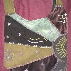 FLYING HIGH Vintage Hobo Bag Soft Faux Suede & Corduroy. Cool Bag! EUC